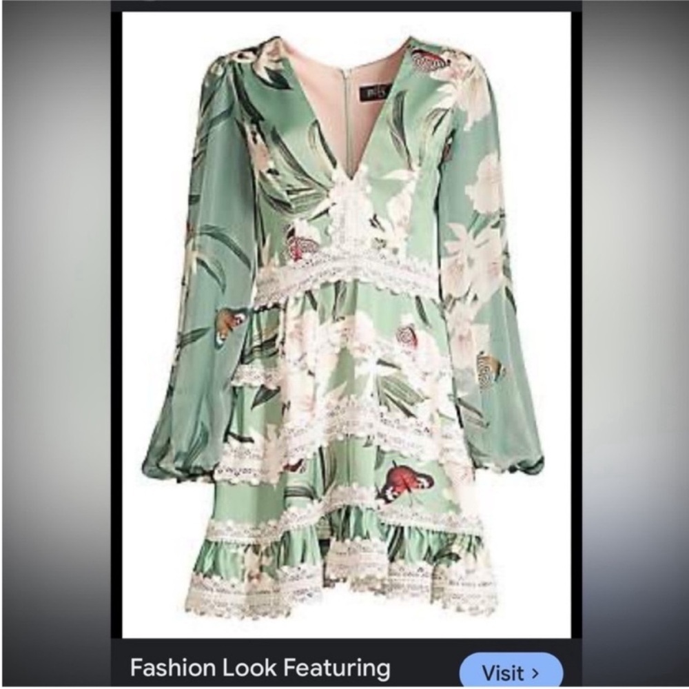 PatBO Green Floral Long Sleeve Dress